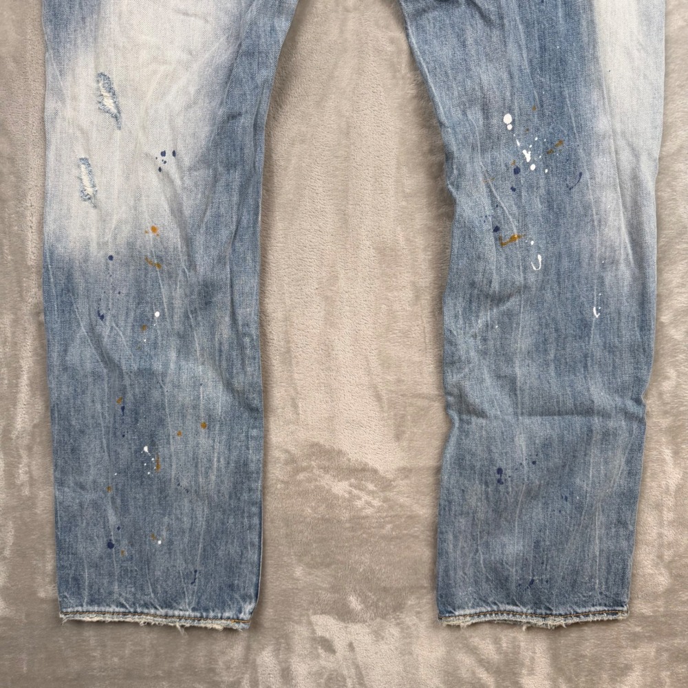AKOO Mens Distressed Patchwork Jeans Light Wash Paint Splatter Denim Size 38 - Picture 3 of 16